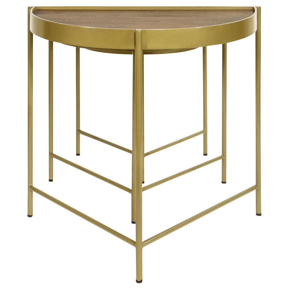 Tristen 3-Piece Demilune Nesting Table With Recessed Top Brown and Gold. Picture 2