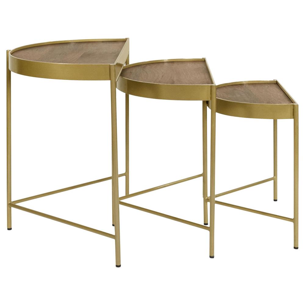 Tristen 3-Piece Demilune Nesting Table With Recessed Top Brown and Gold. Picture 3