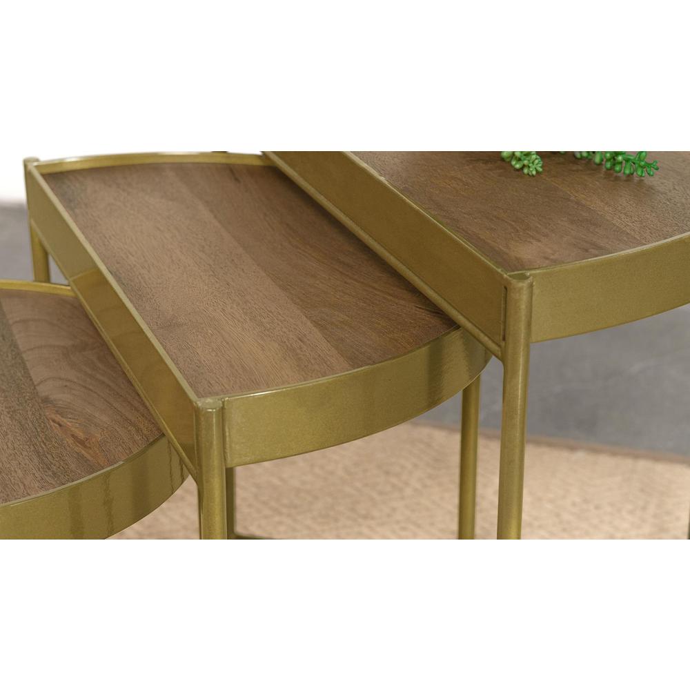 Tristen 3-Piece Demilune Nesting Table With Recessed Top Brown and Gold. Picture 5