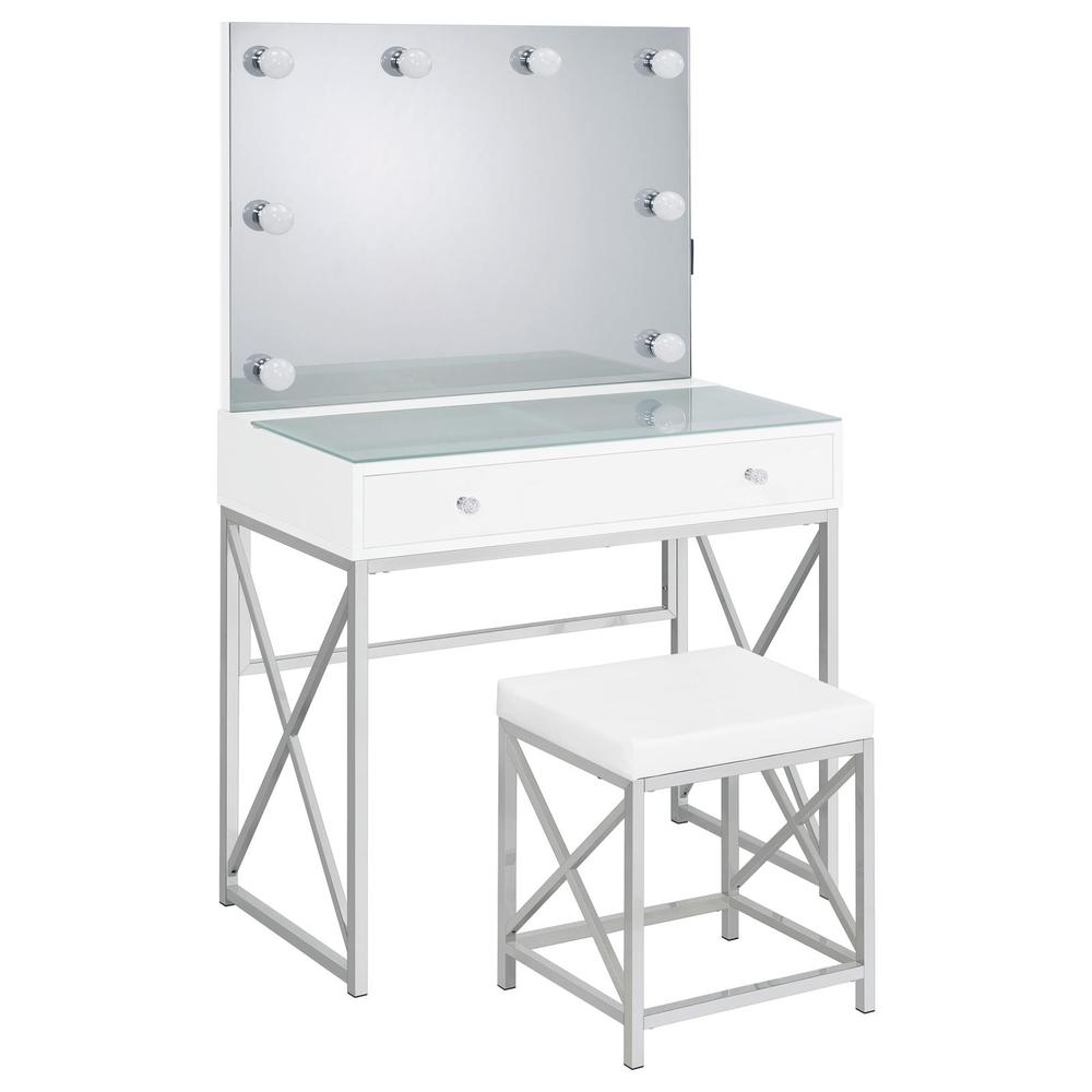 Eliza 2-piece Vanity Set with Hollywood Lighting White and Chrome. Picture 1