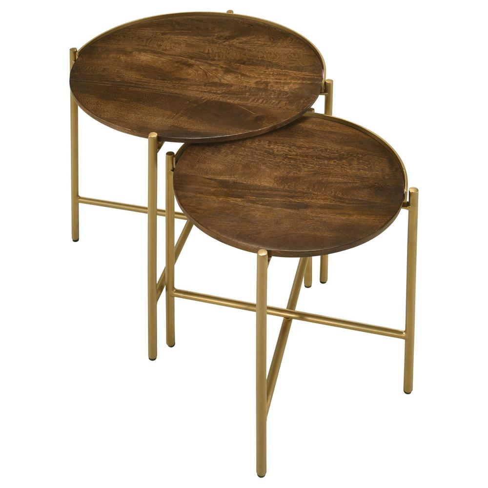 Malka 2-piece Round Nesting Table Dark Brown and Gold. Picture 2