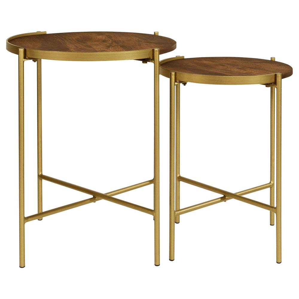 Malka 2-piece Round Nesting Table Dark Brown and Gold. Picture 3
