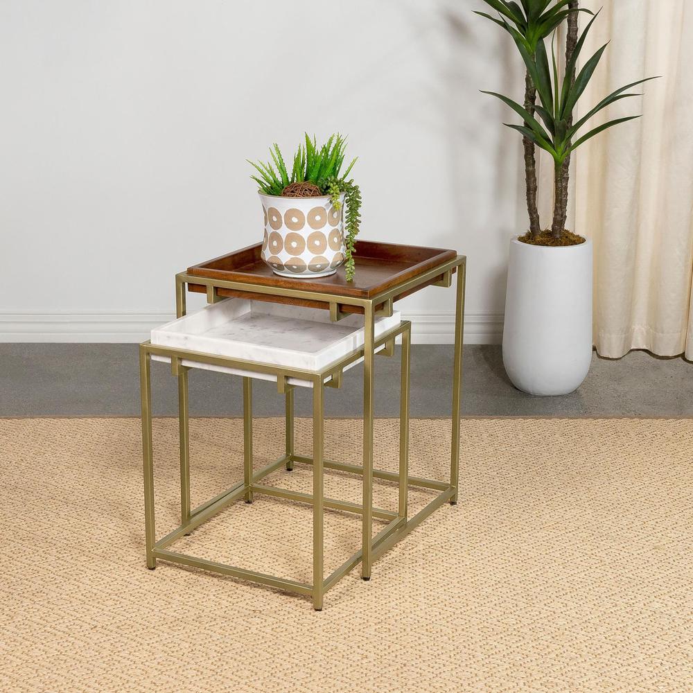 Bolden 2-Piece Square Nesting Table With Recessed Top Gold. Picture 7