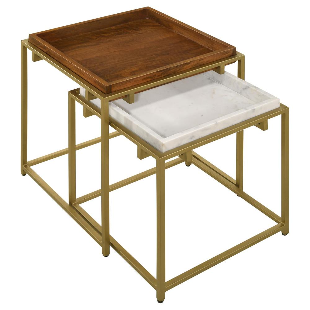 Bolden 2-Piece Square Nesting Table With Recessed Top Gold. Picture 1