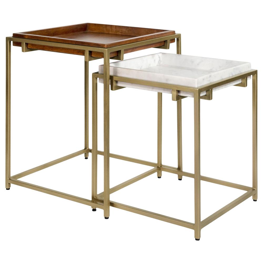 Bolden 2-Piece Square Nesting Table With Recessed Top Gold. Picture 2