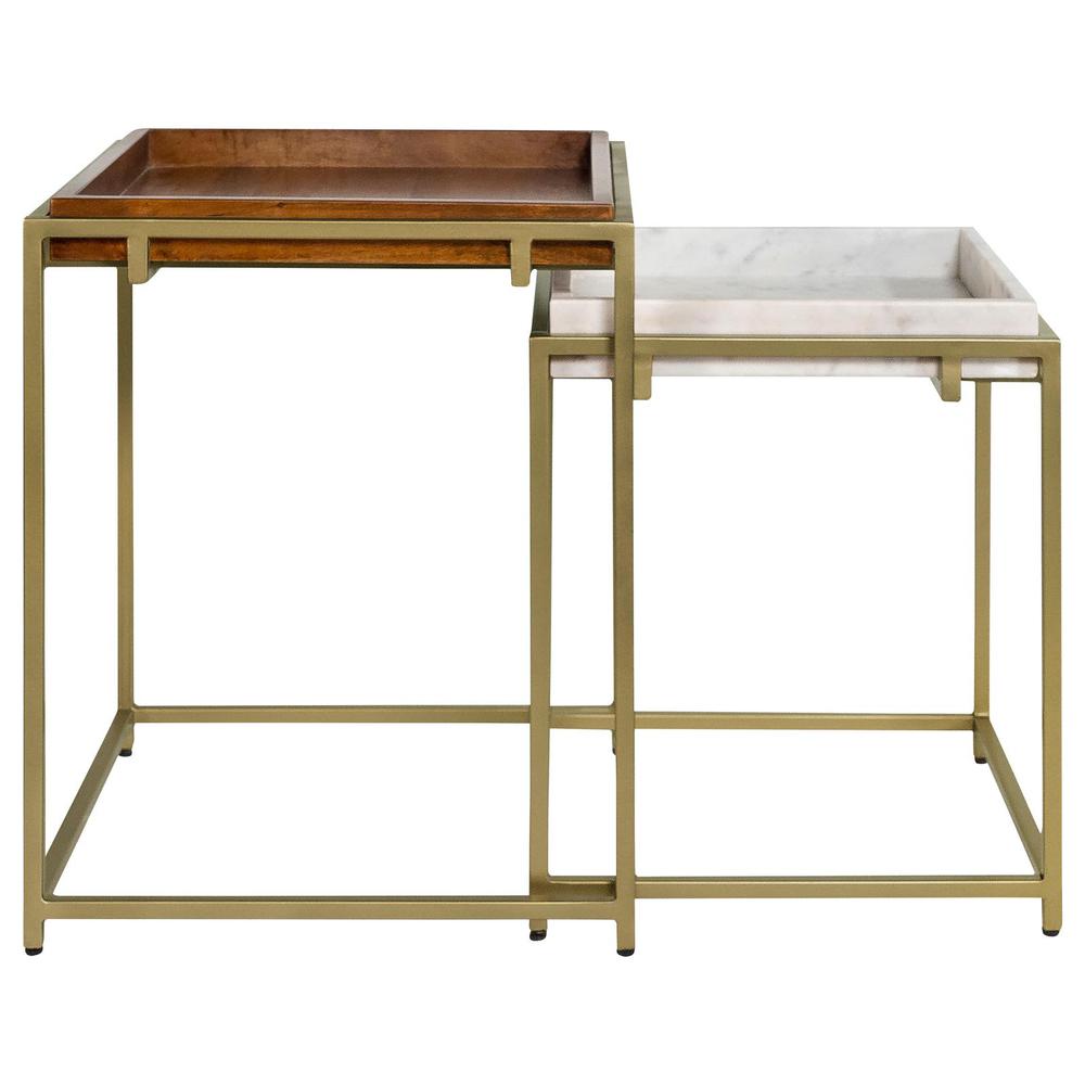 Bolden 2-Piece Square Nesting Table With Recessed Top Gold. Picture 4