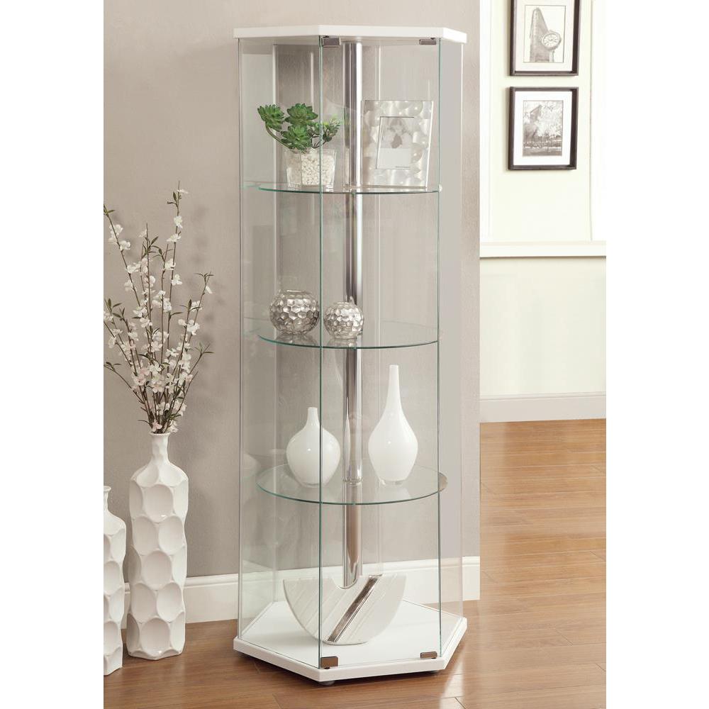 Zahavah 4-shelf Hexagon Shaped Curio Cabinet White and Clear. Picture 1