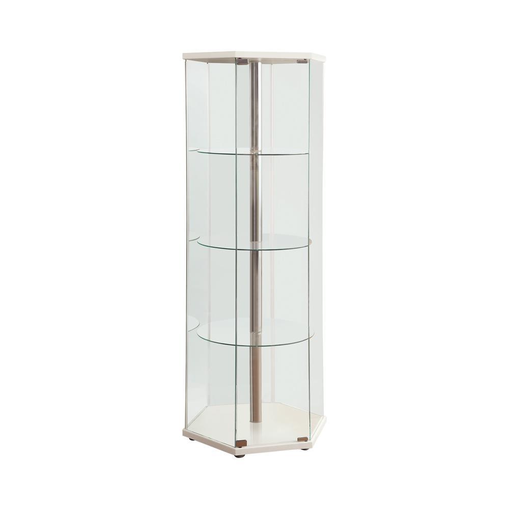 Zahavah 4-shelf Hexagon Shaped Curio Cabinet White and Clear. Picture 2