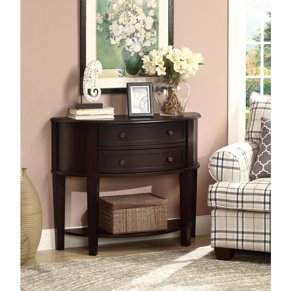 Diane 2-drawer Demilune Shape Console Table Cappuccino. Picture 1