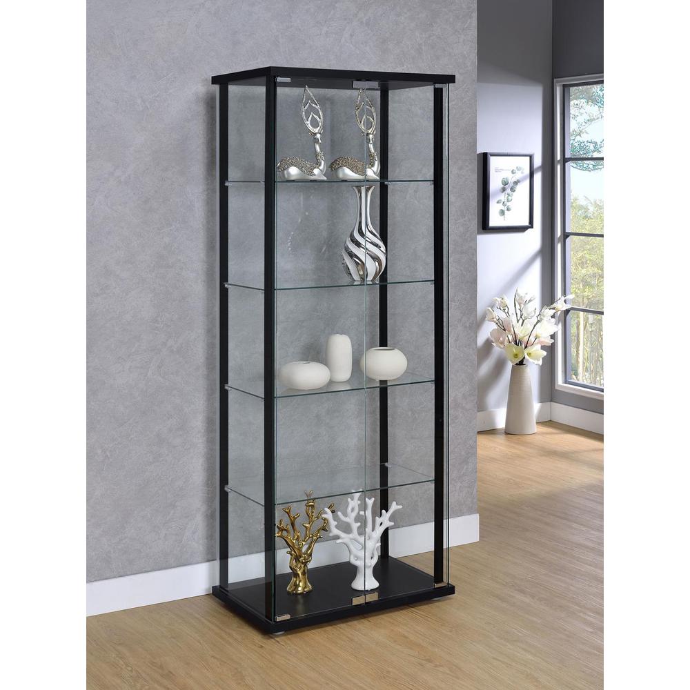 Delphinium 5-shelf Glass Curio Cabinet Black and Clear. Picture 11