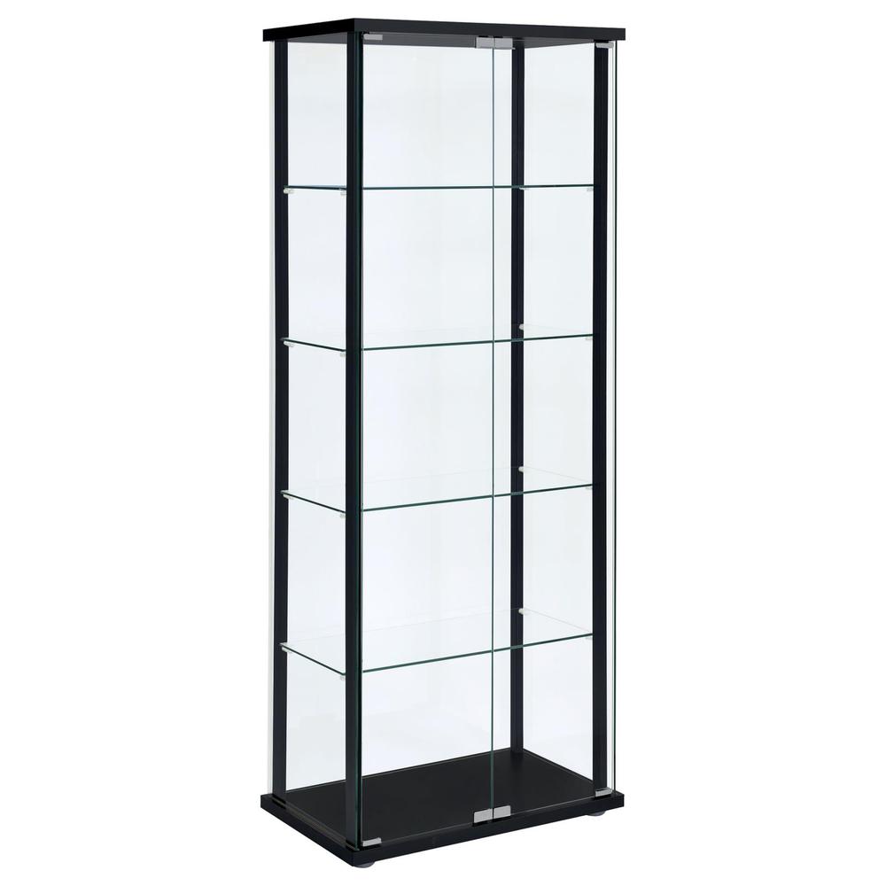 Delphinium 5-shelf Glass Curio Cabinet Black and Clear. Picture 10