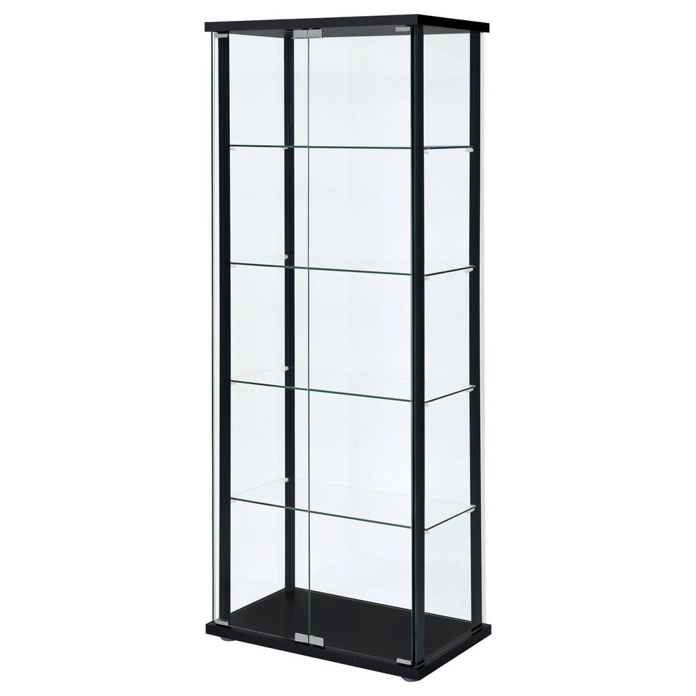 Delphinium 5-shelf Glass Curio Cabinet Black and Clear. Picture 2