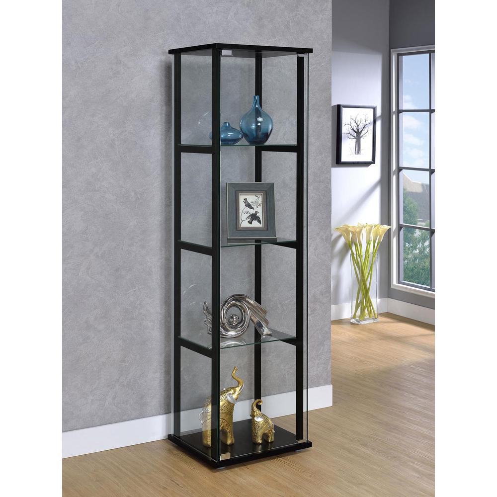 Cyclamen 4-shelf Glass Curio Cabinet Black and Clear. Picture 11