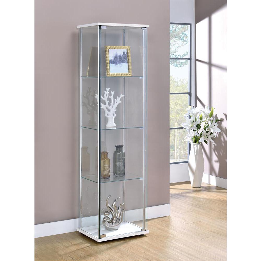 Bellatrix Rectangular 4-shelf Curio Cabinet White and Clear. Picture 10