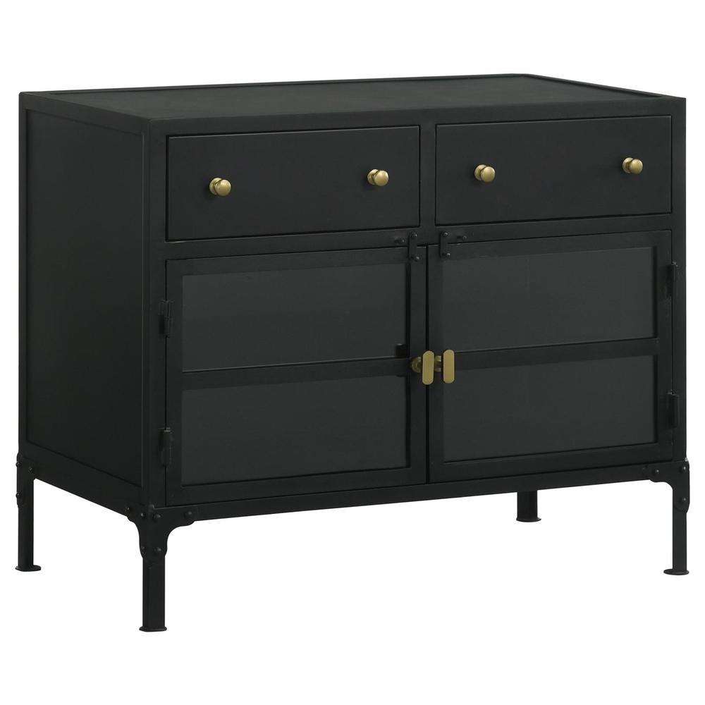 Sadler 2-drawer Accent Cabinet with Glass Doors Black. Picture 2