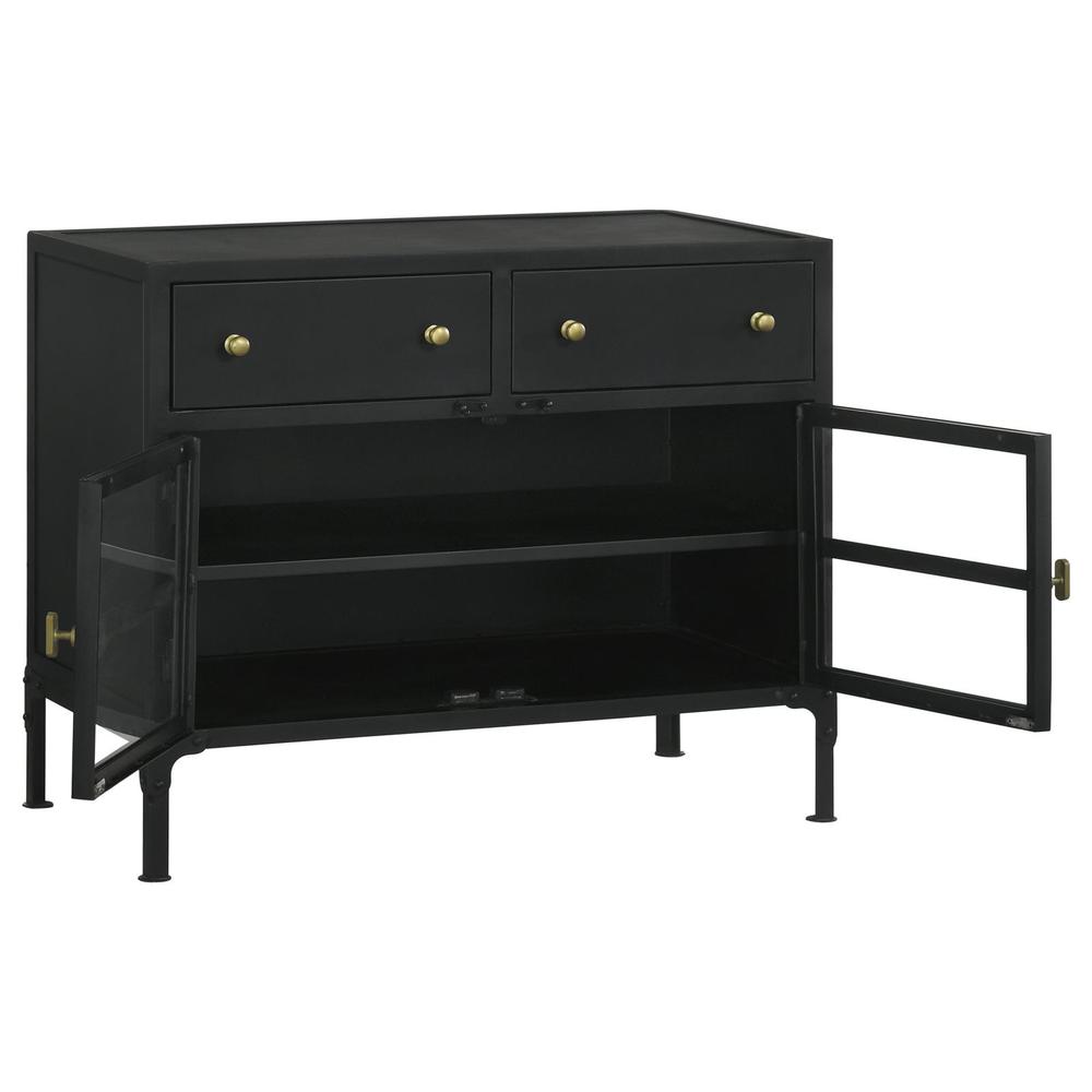Sadler 2-drawer Accent Cabinet with Glass Doors Black. Picture 3