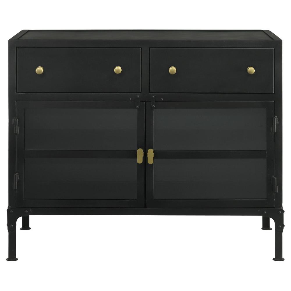 Sadler 2-drawer Accent Cabinet with Glass Doors Black. Picture 4