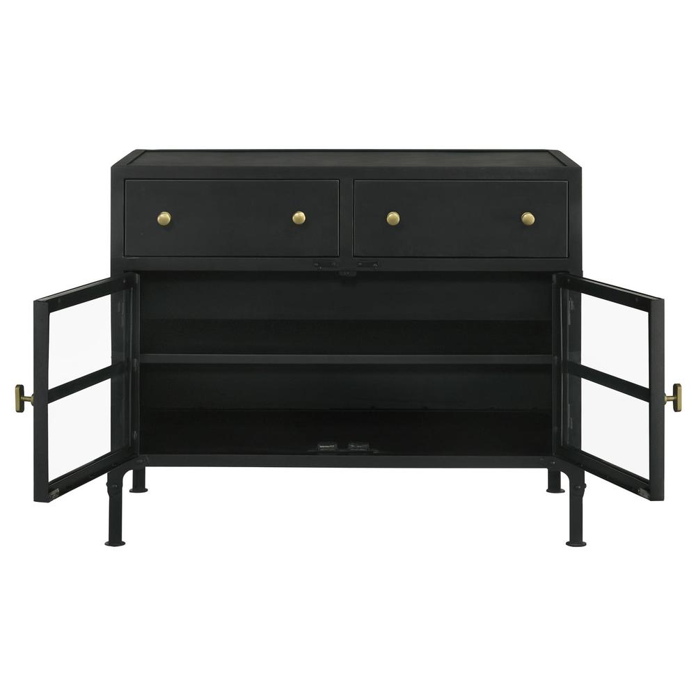 Sadler 2-drawer Accent Cabinet with Glass Doors Black. Picture 5