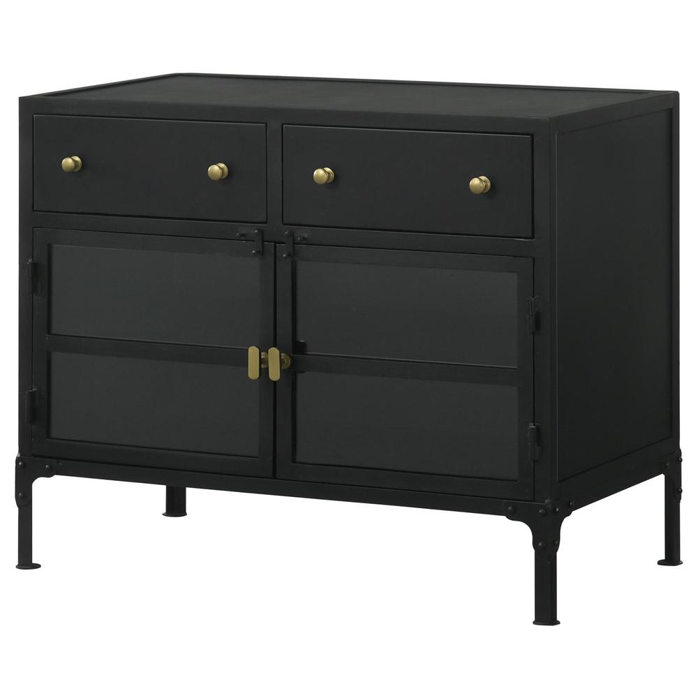 Sadler 2-drawer Accent Cabinet with Glass Doors Black. Picture 6