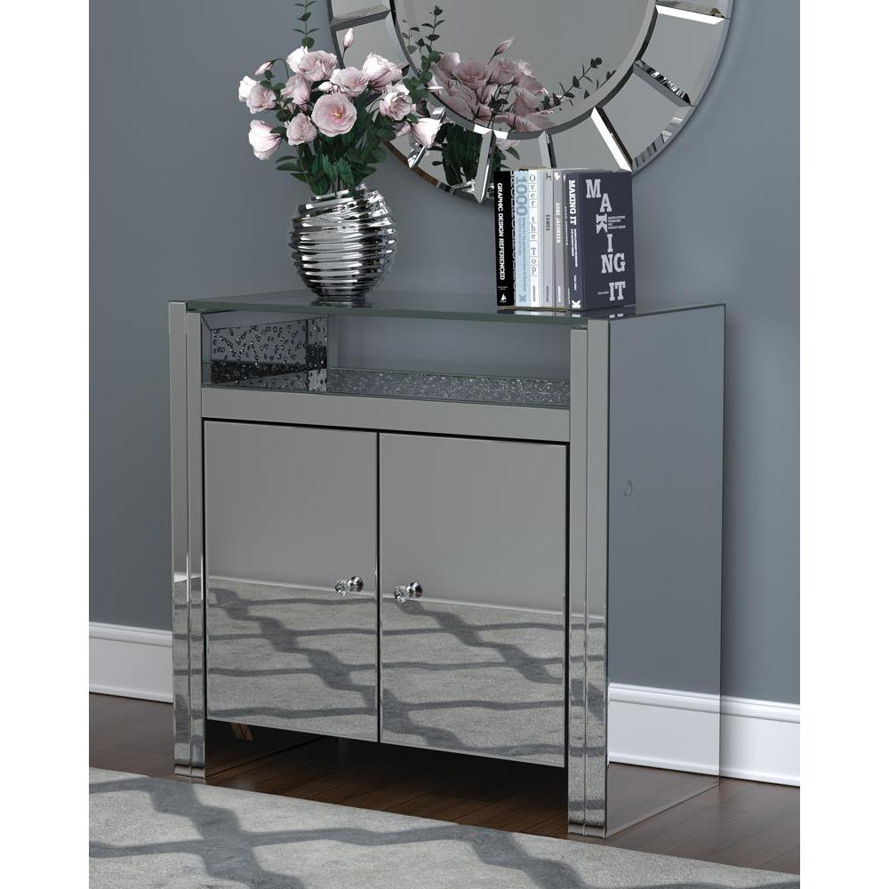 Betsey 2-door Accent Cabinet Clear Mirror and Silver. Picture 1