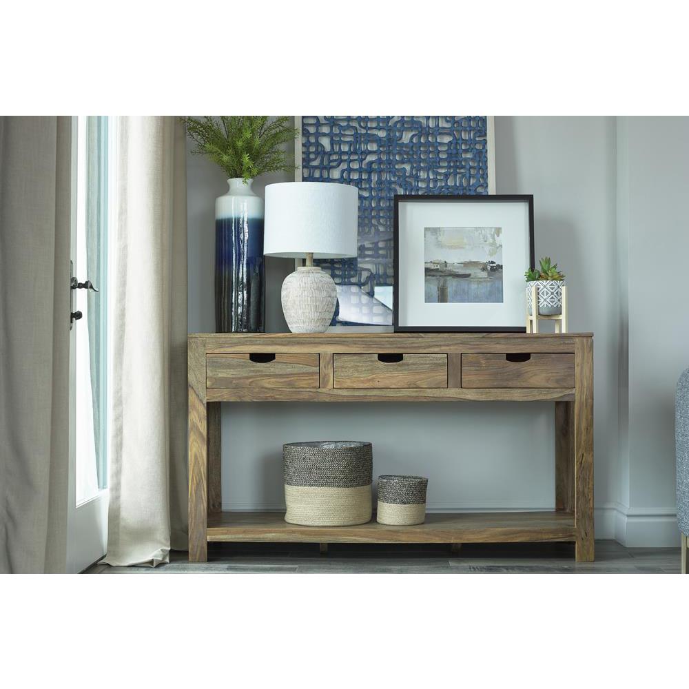 Esther 3-drawer Storage Console Table Natural Sheesham. Picture 1