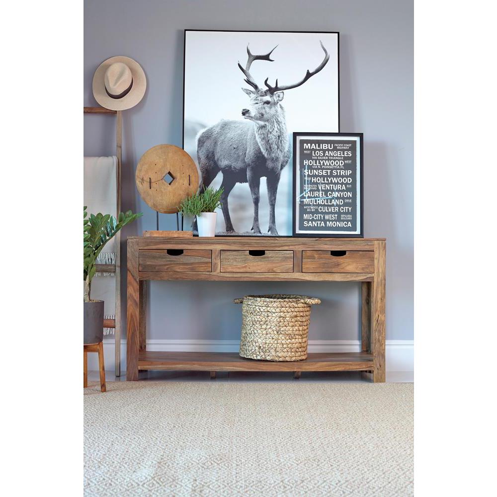 Esther 3-drawer Storage Console Table Natural Sheesham. Picture 3