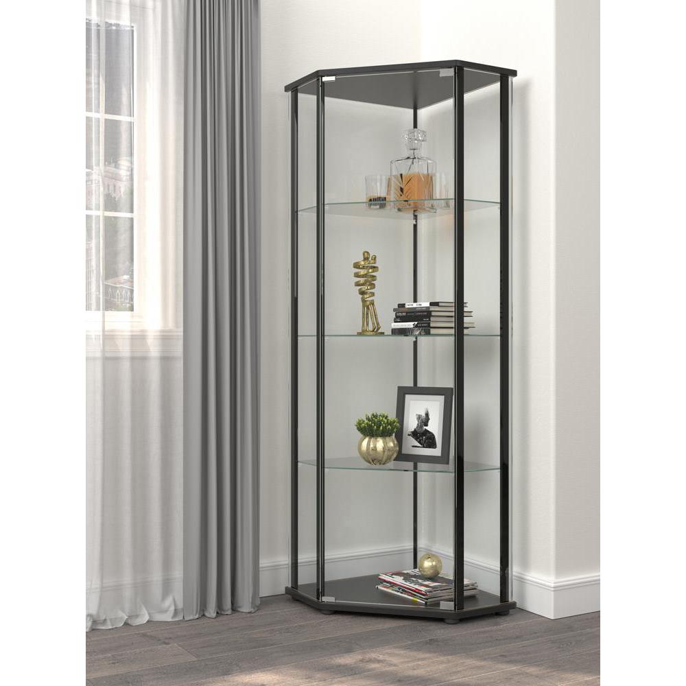 Zenobia Glass Shelf Curio Cabinet Clear and Black. Picture 2