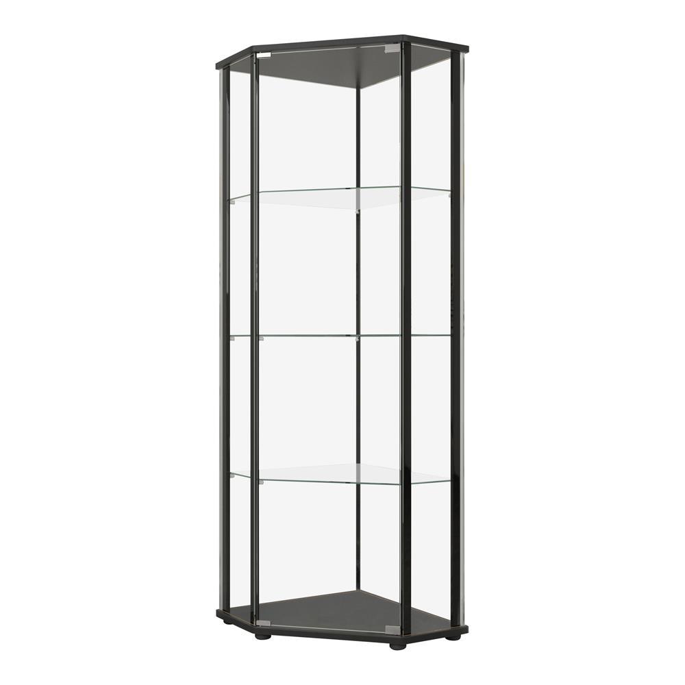 Zenobia Glass Shelf Curio Cabinet Clear and Black. Picture 1