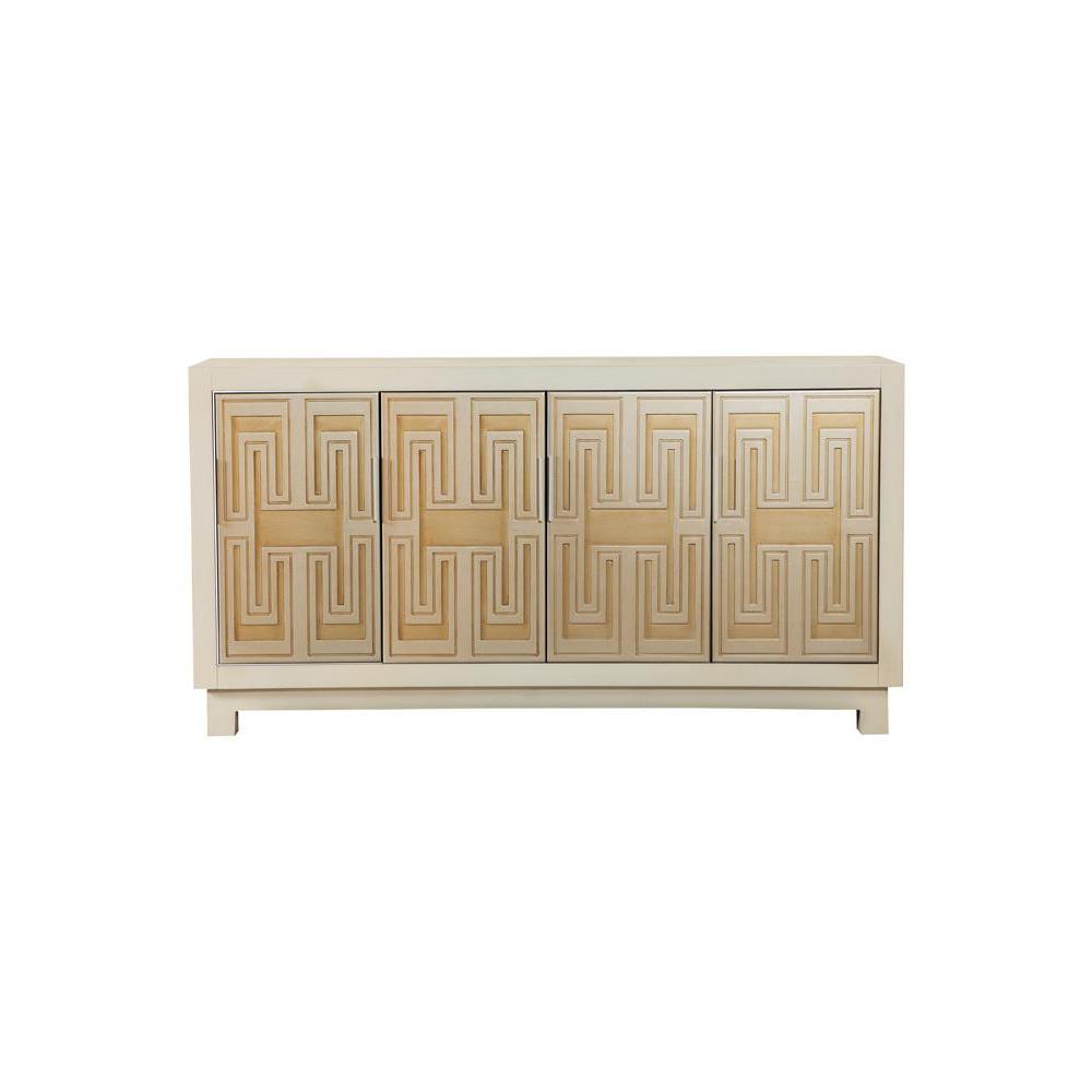 Voula Rectangular 4-door Accent Cabinet White and Gold. Picture 1