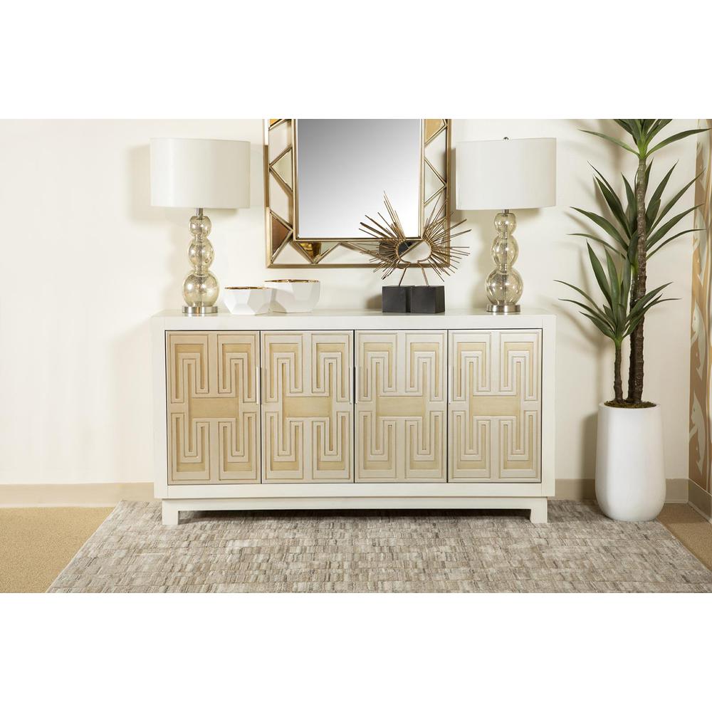 Voula Rectangular 4-door Accent Cabinet White and Gold. Picture 2