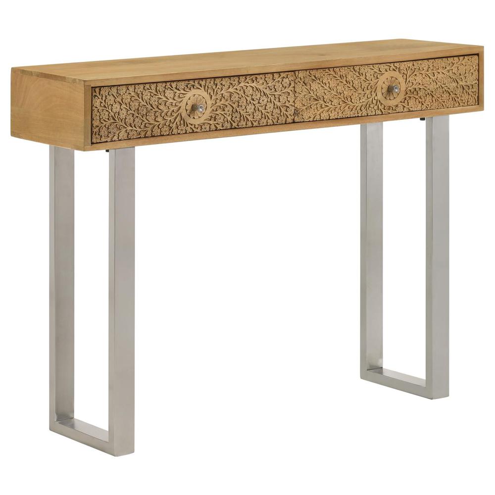 Draco Console Table with Hand Carved Drawers Natural. Picture 2