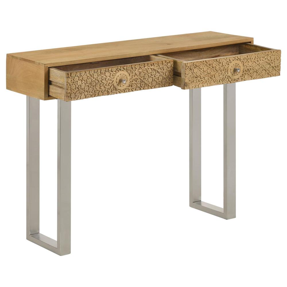 Draco Console Table with Hand Carved Drawers Natural. Picture 3