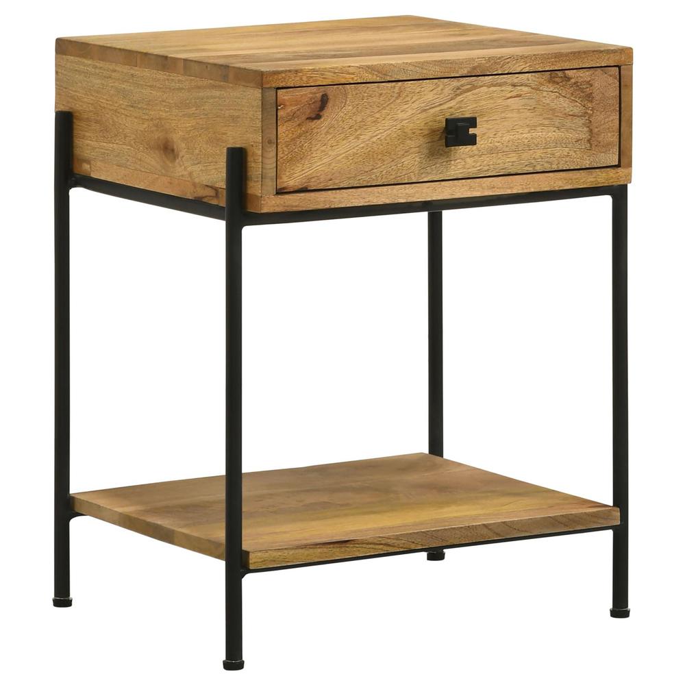 Declan 1-drawer Accent Table with Open Shelf Natural Mango and Black. Picture 2