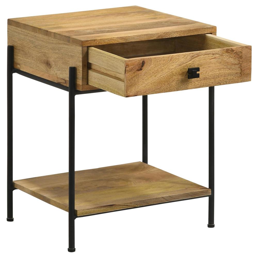 Declan 1-drawer Accent Table with Open Shelf Natural Mango and Black. Picture 3
