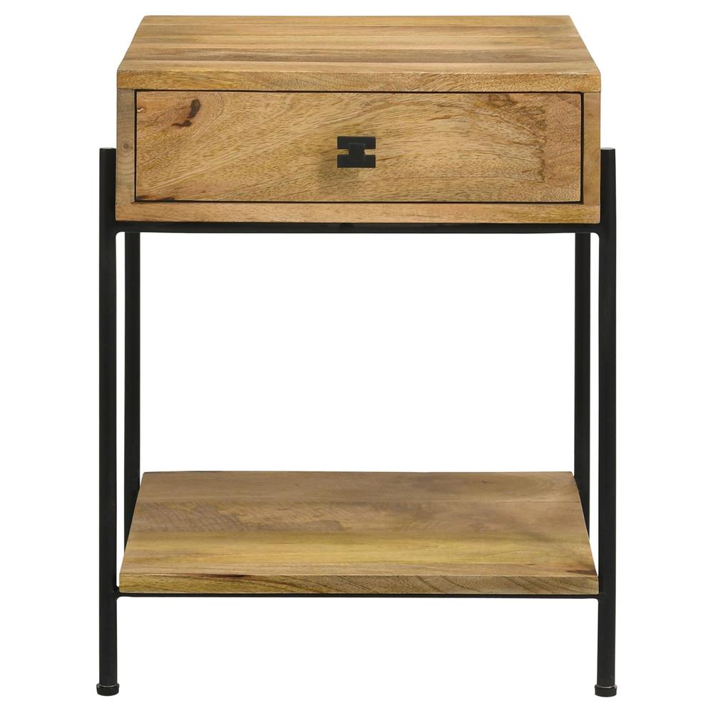 Declan 1-drawer Accent Table with Open Shelf Natural Mango and Black. Picture 4