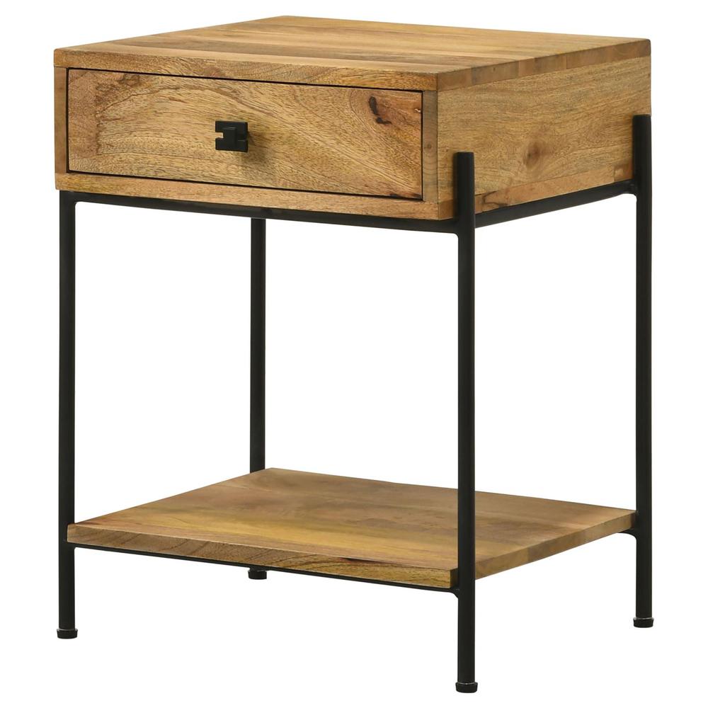 Declan 1-drawer Accent Table with Open Shelf Natural Mango and Black. Picture 5