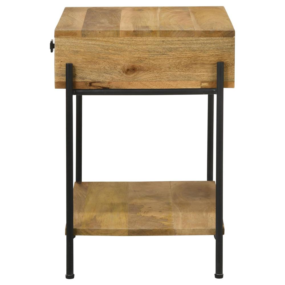 Declan 1-drawer Accent Table with Open Shelf Natural Mango and Black. Picture 6