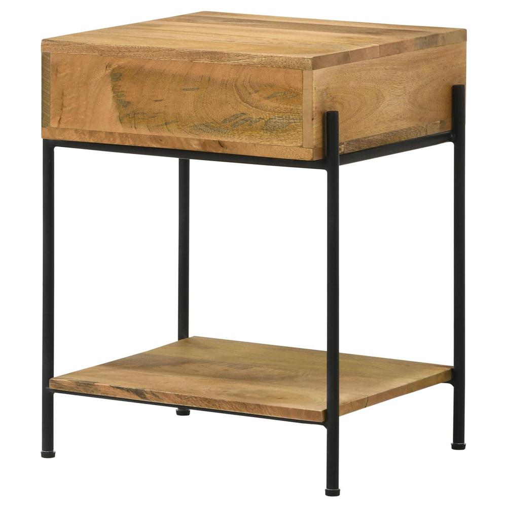 Declan 1-drawer Accent Table with Open Shelf Natural Mango and Black. Picture 8