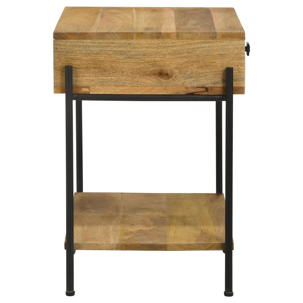 Declan 1-drawer Accent Table with Open Shelf Natural Mango and Black. Picture 9