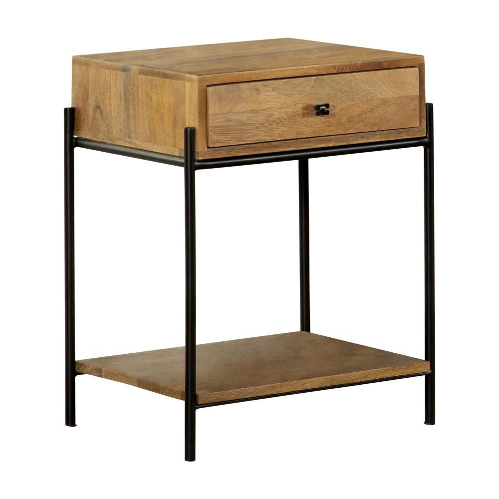 Declan 1-drawer Accent Table with Open Shelf Natural Mango and Black. Picture 10