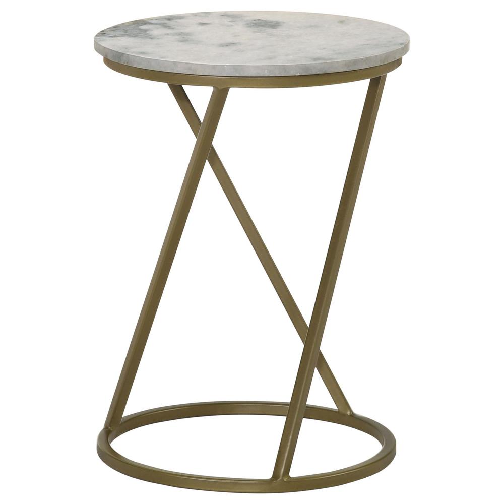 Malthe Round Accent Table with Marble Top White and Antique Gold. Picture 2