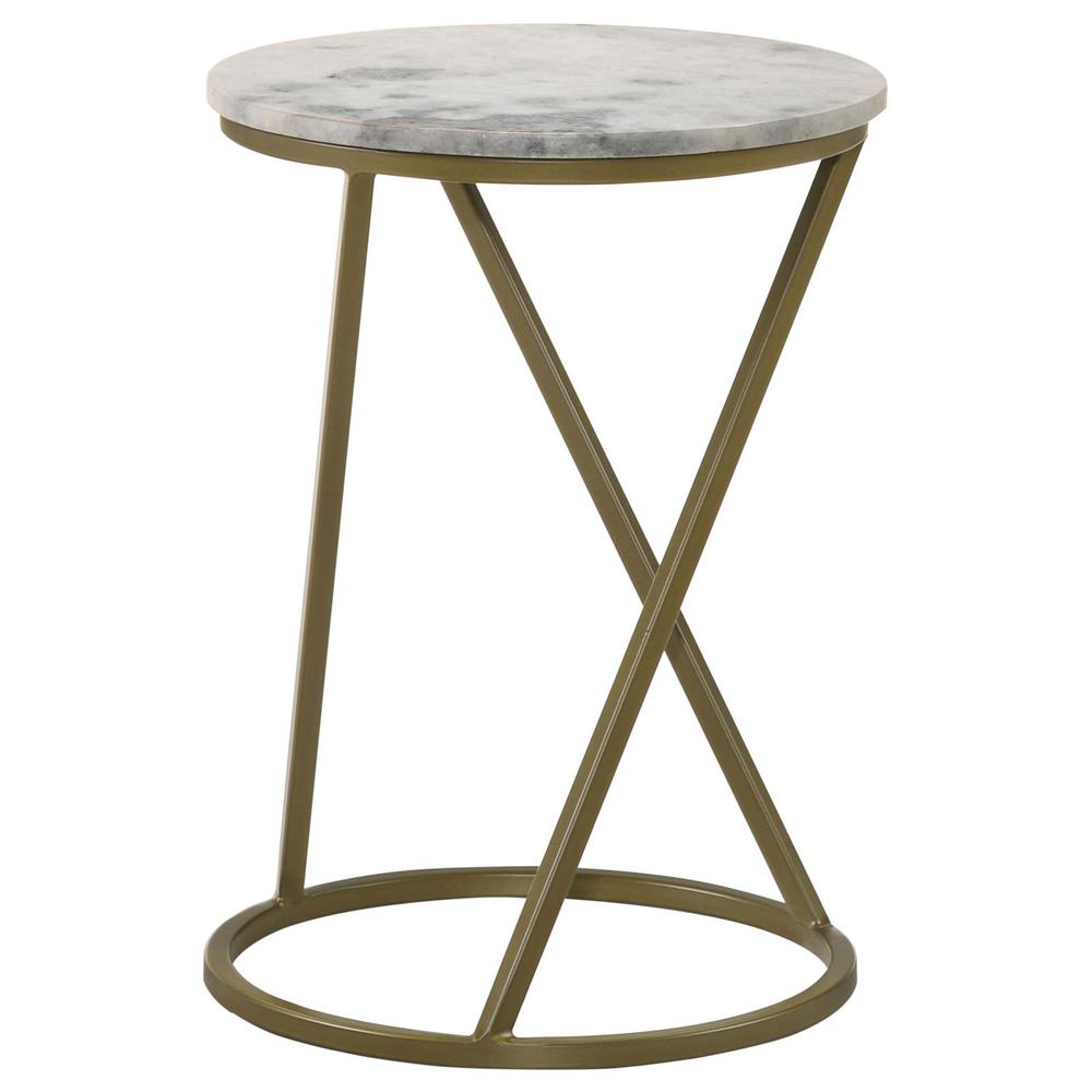 Malthe Round Accent Table with Marble Top White and Antique Gold. Picture 3