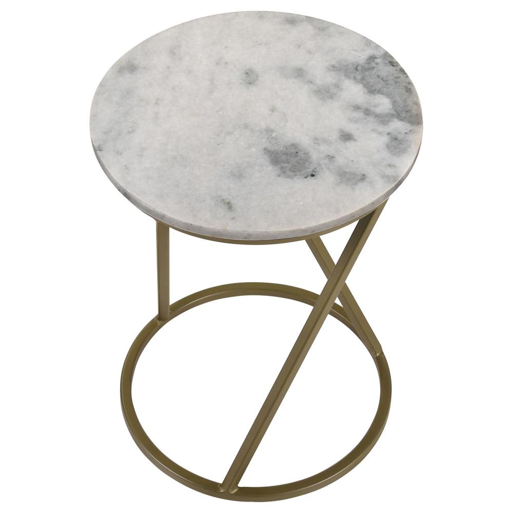 Malthe Round Accent Table with Marble Top White and Antique Gold. Picture 4