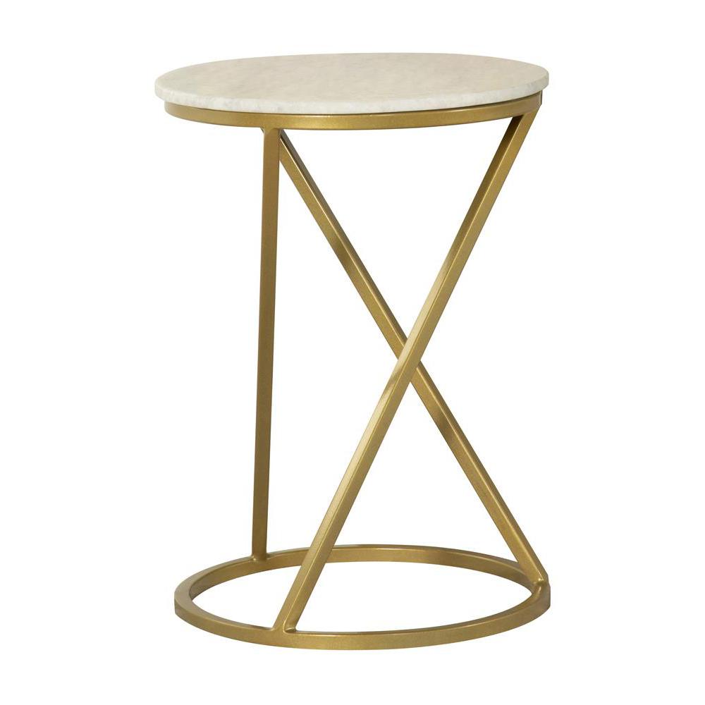 Malthe Round Accent Table with Marble Top White and Antique Gold. Picture 8