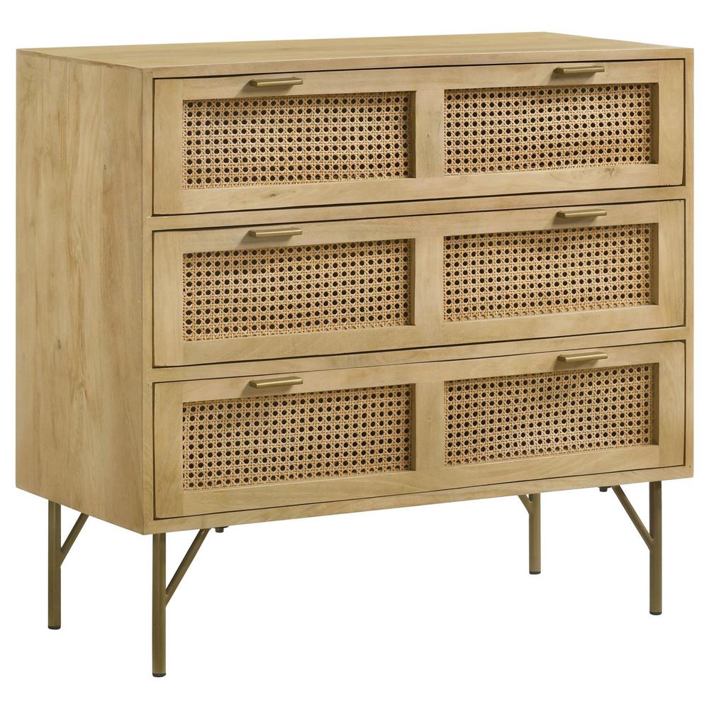 Zamora 3-drawer Accent Cabinet Natural and Antique Brass. Picture 1
