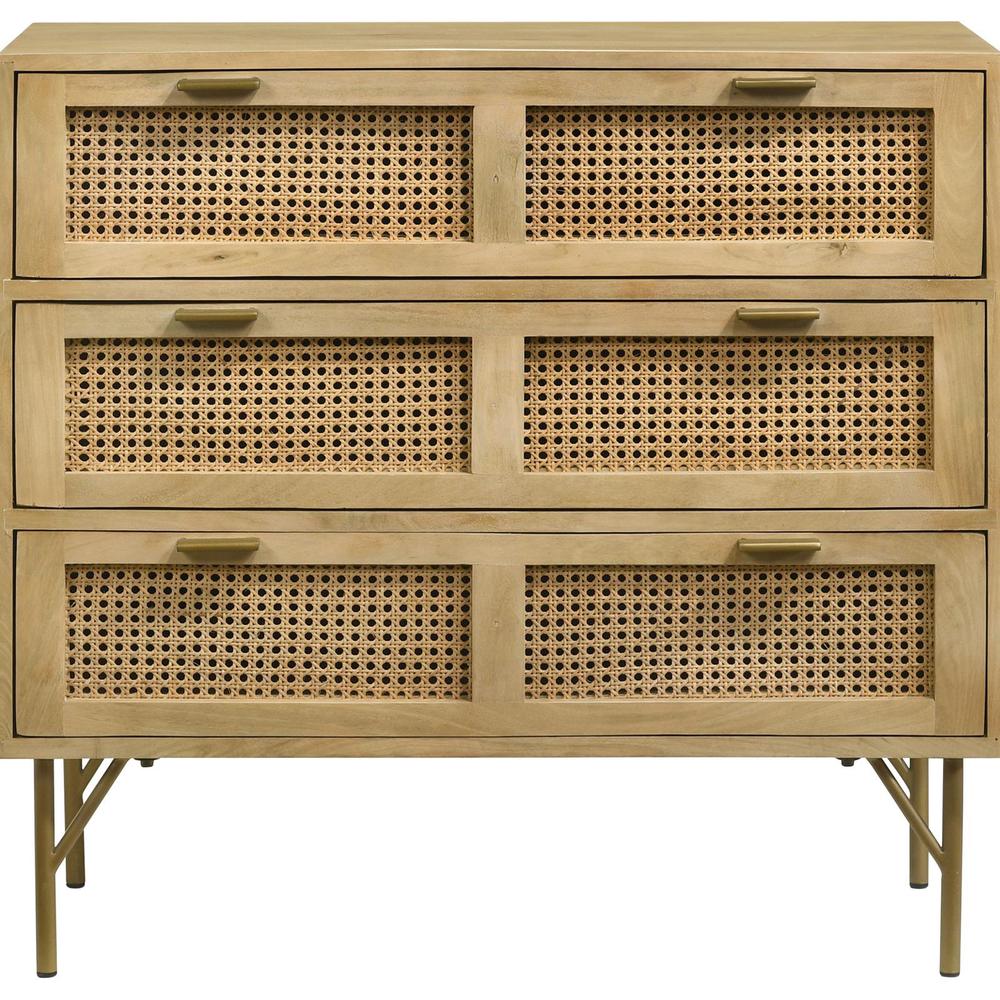Zamora 3-drawer Accent Cabinet Natural and Antique Brass. Picture 4