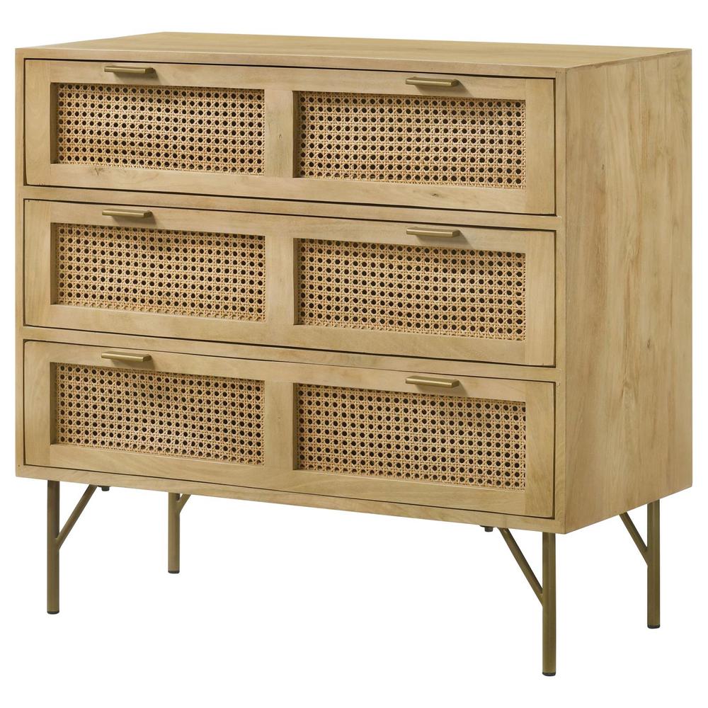 Zamora 3-drawer Accent Cabinet Natural and Antique Brass. Picture 5