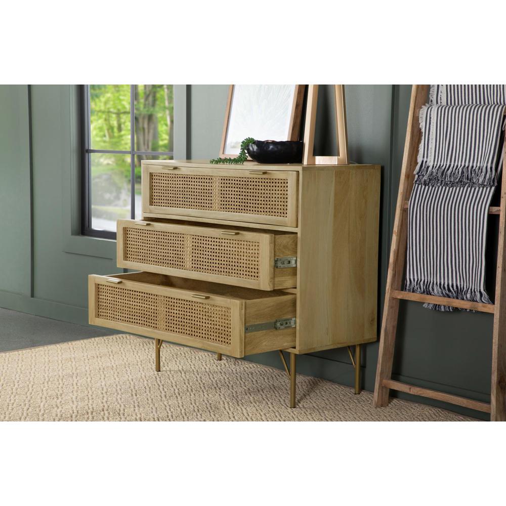 Zamora 3-drawer Accent Cabinet Natural and Antique Brass. Picture 12
