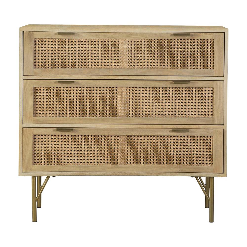 Zamora 3-drawer Accent Cabinet Natural and Antique Brass. Picture 14
