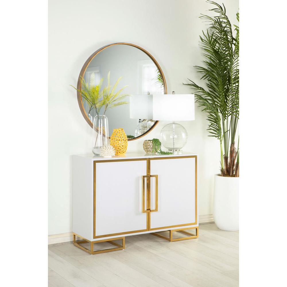 Elsa 2-door Accent Cabinet with Adjustable Shelves White and Gold. Picture 1